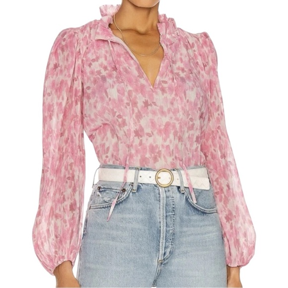 GANNI Sz 40 (US 6) Pink Pleated Georgette Blouse Balloon Sleeve Sweet Lilac - Picture 1 of 11